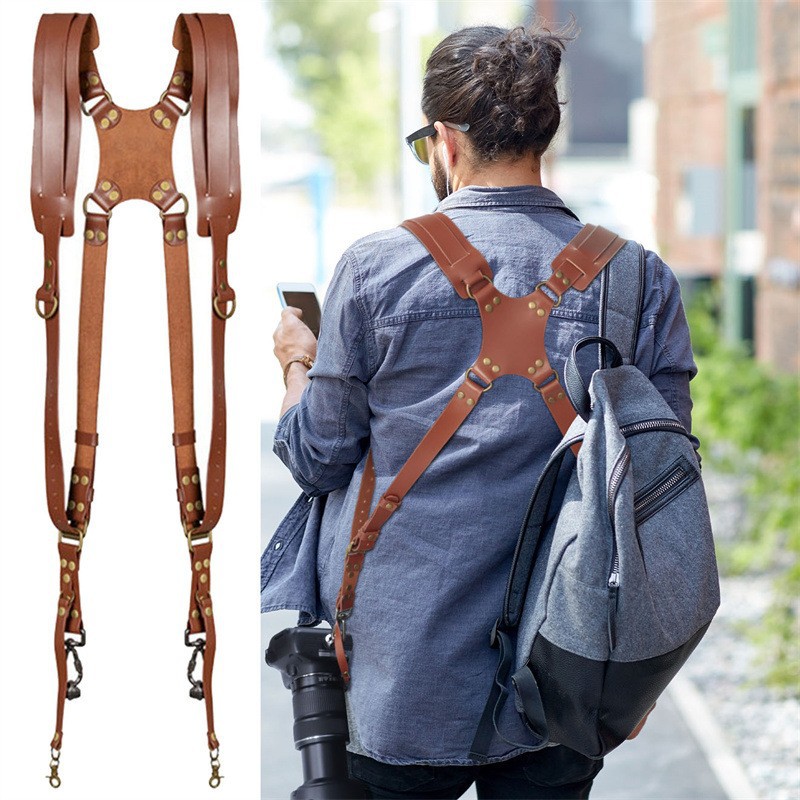 Camera Strap Leather - Alça de Ombro Ajustável em Couro