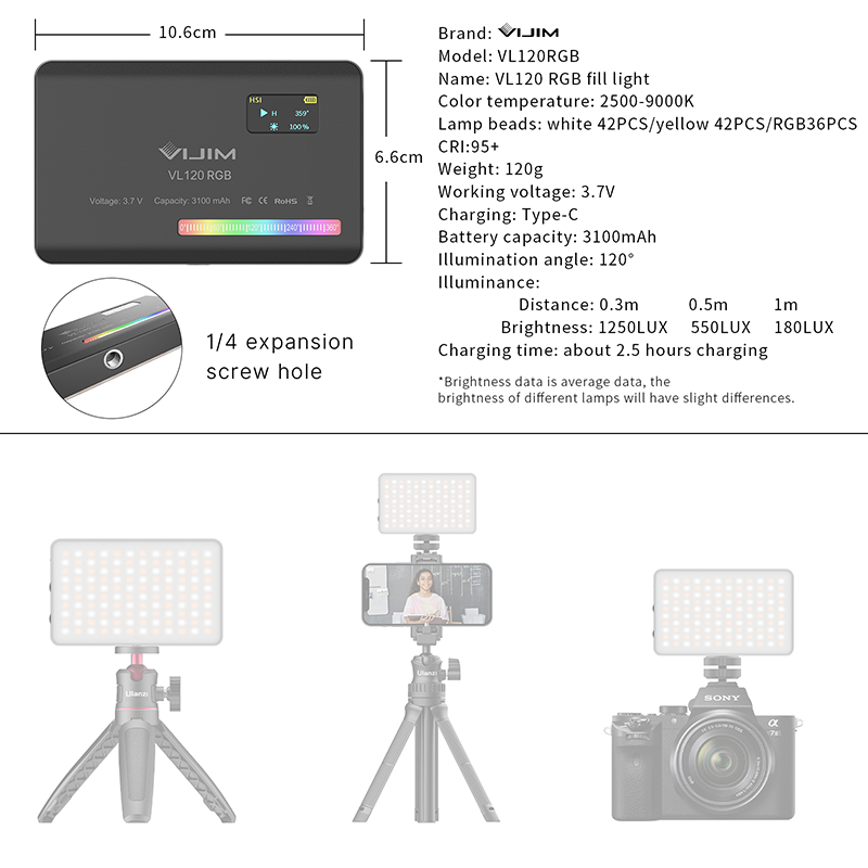 Ulanzi VL120 RGB Câmera Luz de - Photography Umbrella Lights avaliação e preço